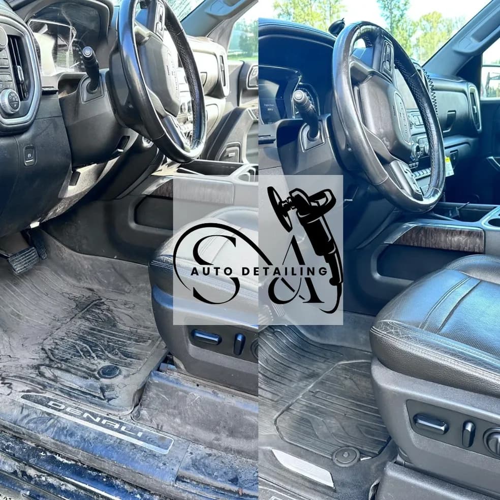 Muddy truck floor mats before and after an S&A interior detail