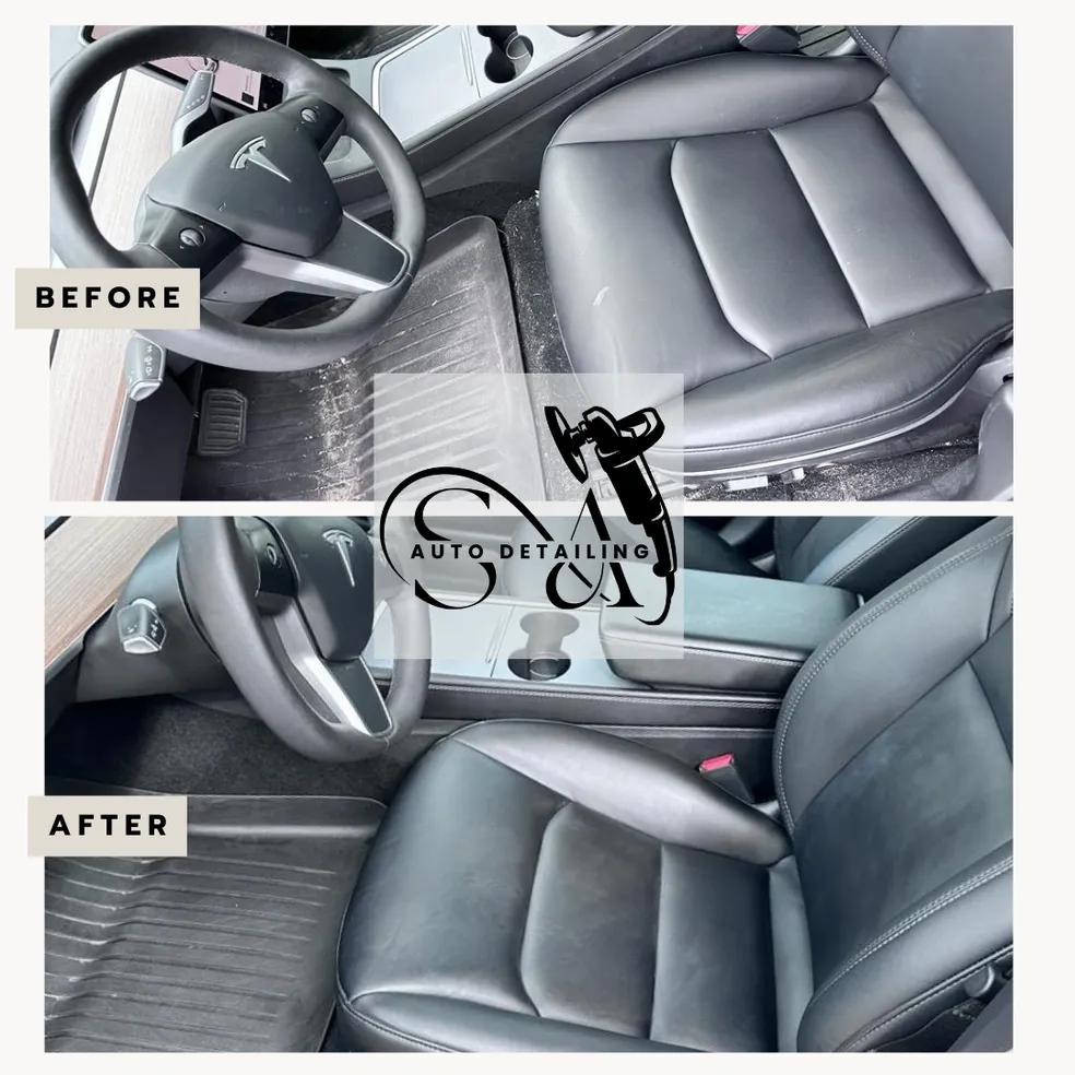 Car seats before and after an S&A interior detail