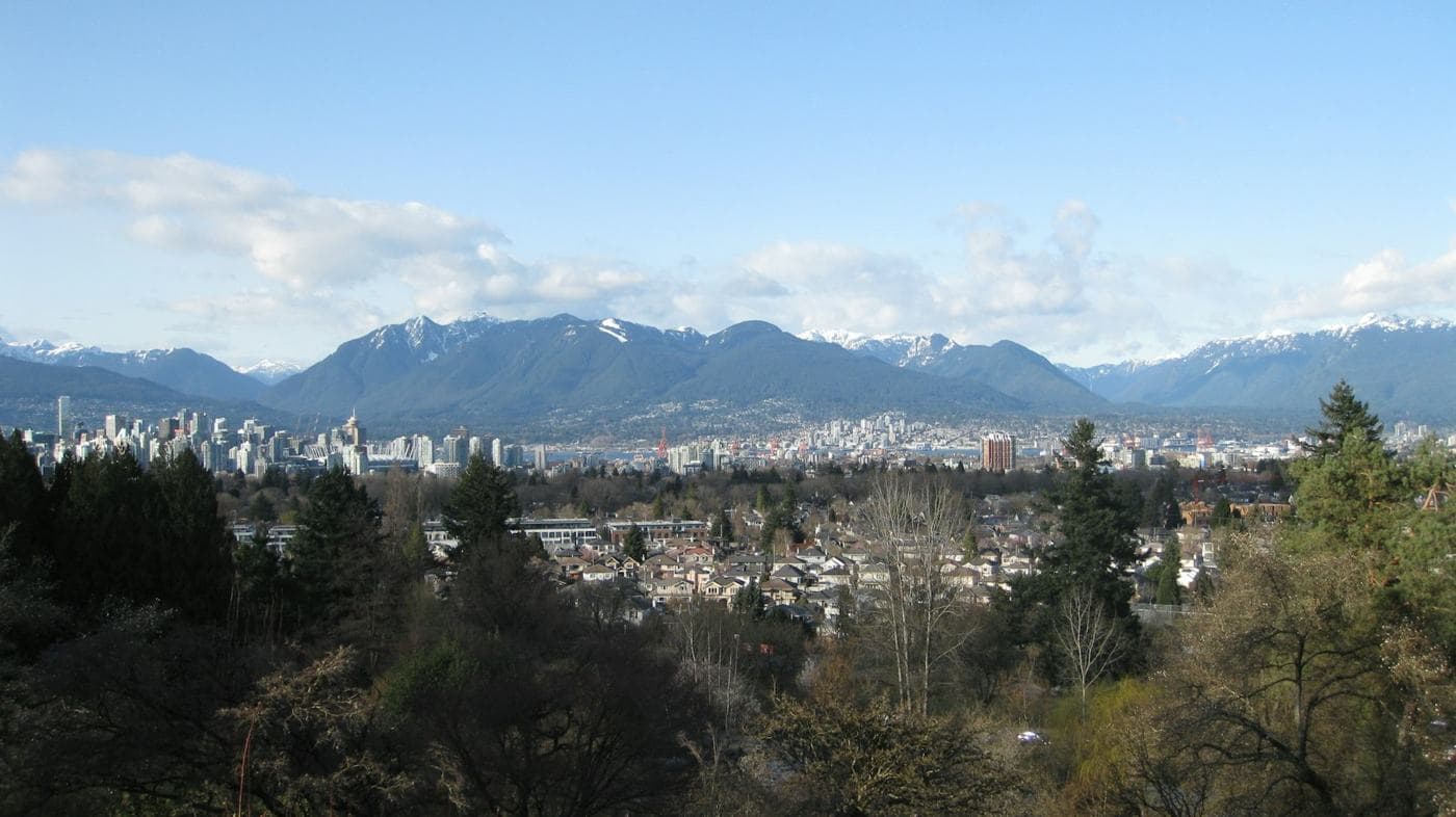 The city and North Shore mountains seen from the south